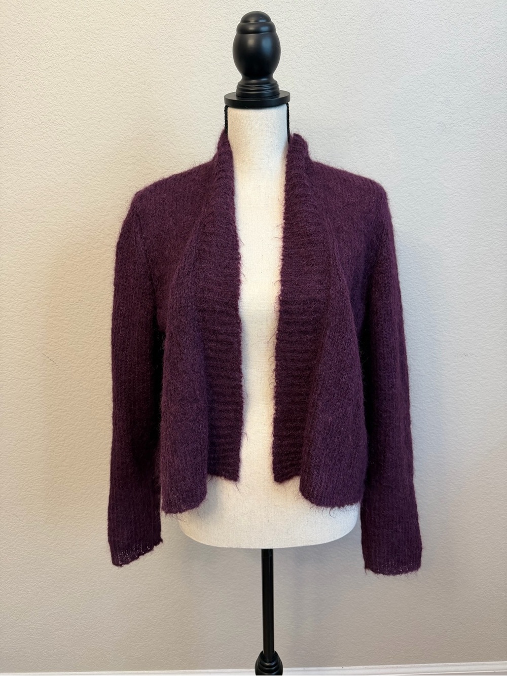 Eileen Fisher Open-Front Cardigan Sweater in Purple haze Sz M mohair wool
